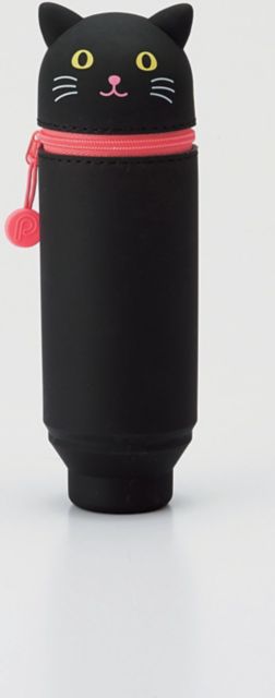 Black Cat PuniLabo Stand Up Case zips closed for transportation.Transforms into a cup to hold your favorite pens & pencils upright on a desk.
